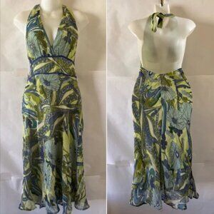 Newport News Y2K Floral Strapless Halter Dress Sz 4 Knee Length Tropical Resort